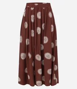 Saia Midi Evasê Estampada com Cós Elástico