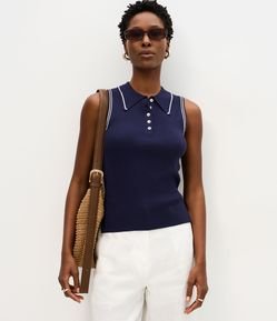 Blusa Regular em Tricô com Viés Contrastantes