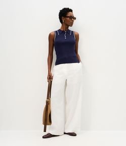 Blusa Regular em Tricô com Viés Contrastantes
