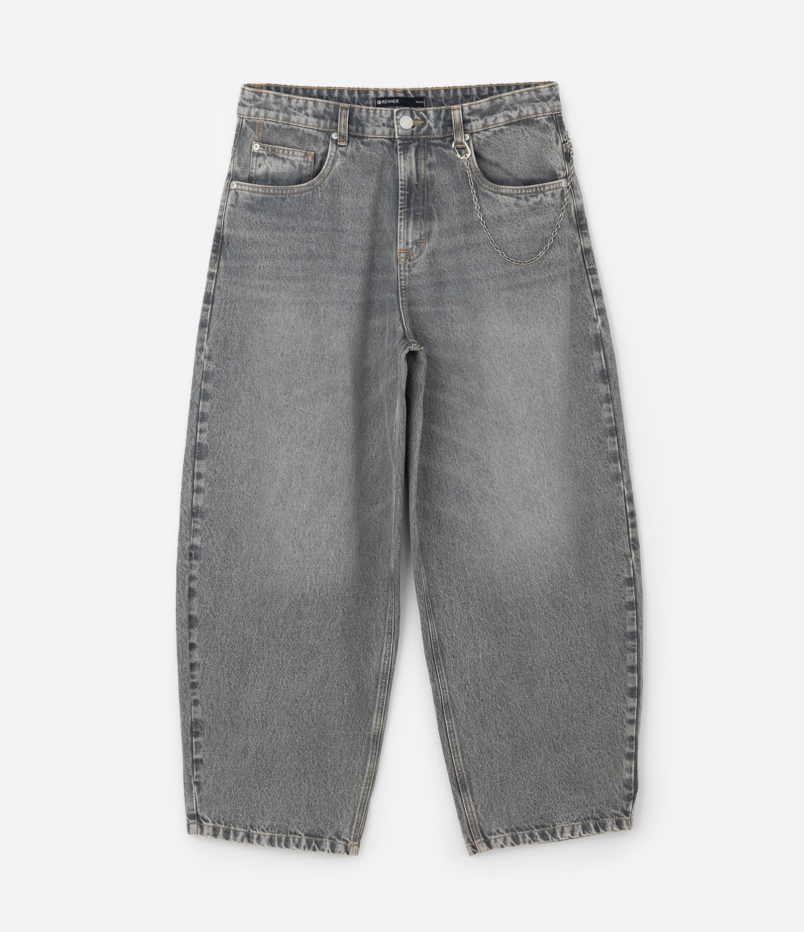 Calça Baggy Balloon em Jeans Denim Liso Cinza 5