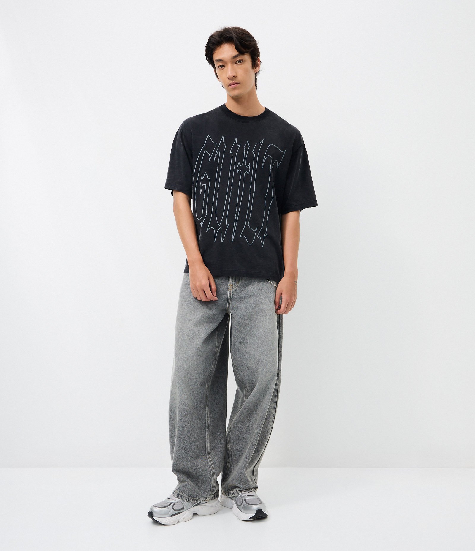 Calça Baggy Balloon em Jeans Denim Liso Cinza 1