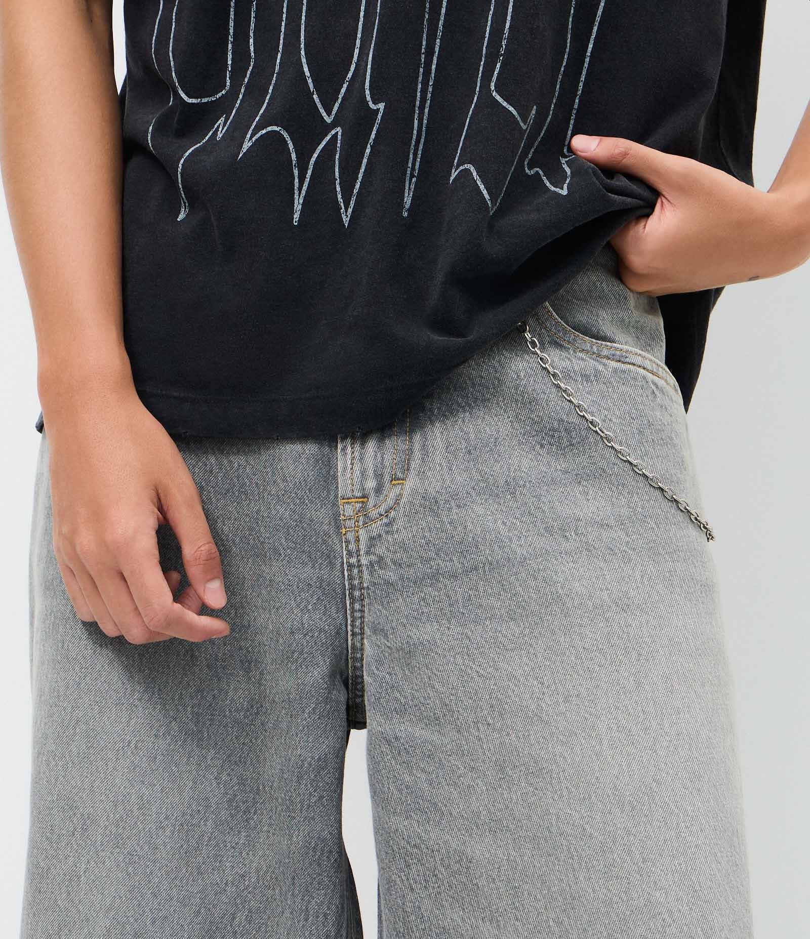 Calça Baggy Balloon em Jeans Denim Liso Cinza 3