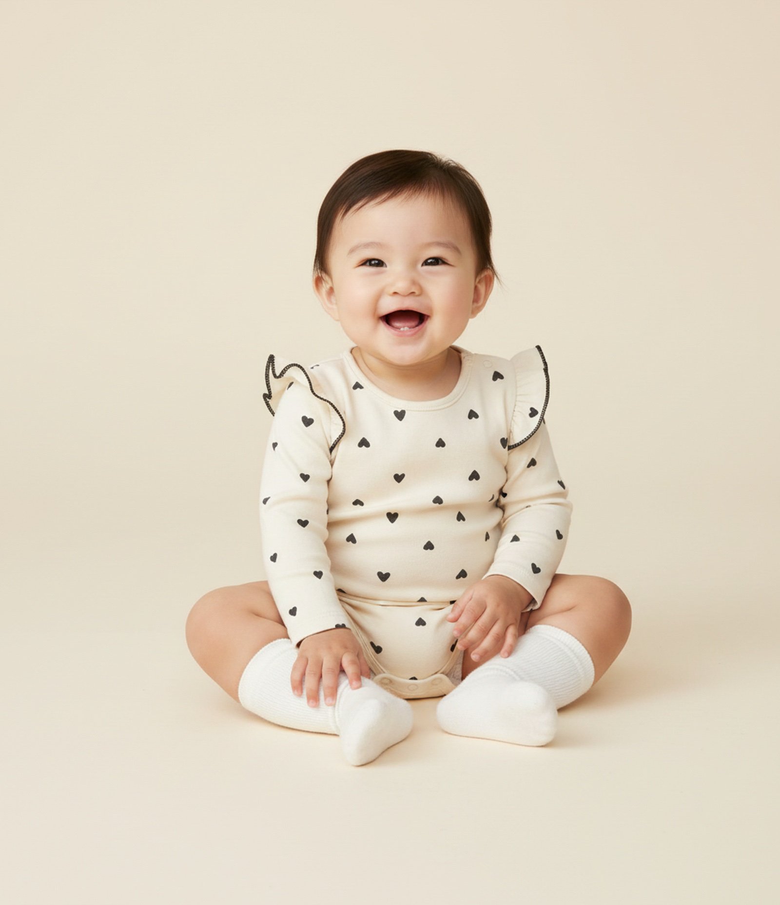 Body Infantil em Suedine com Babados e Corações – Tam 0 a 18 Meses Off White 1