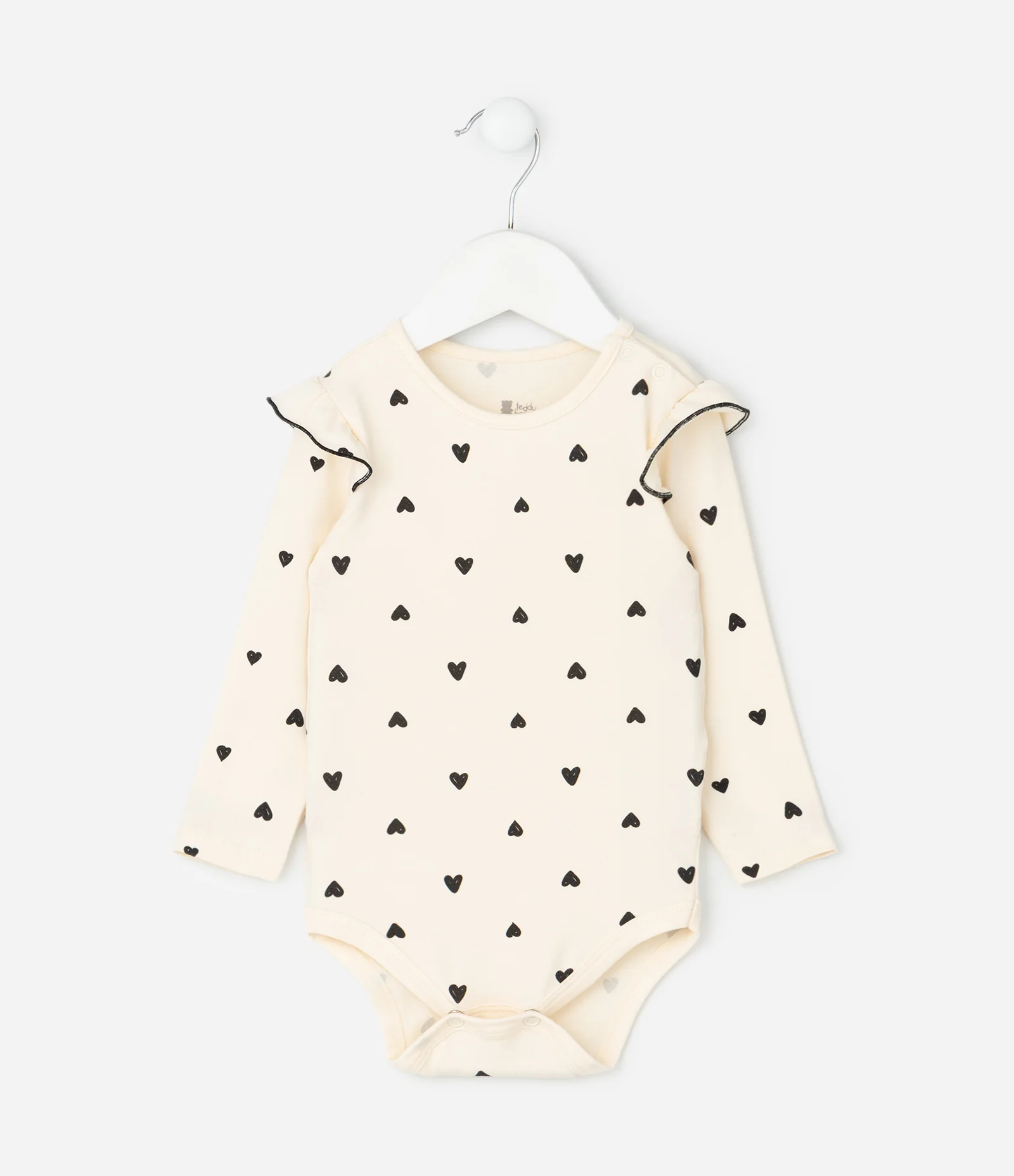 Body Infantil em Suedine com Babados e Corações – Tam 0 a 18 Meses Off White 2