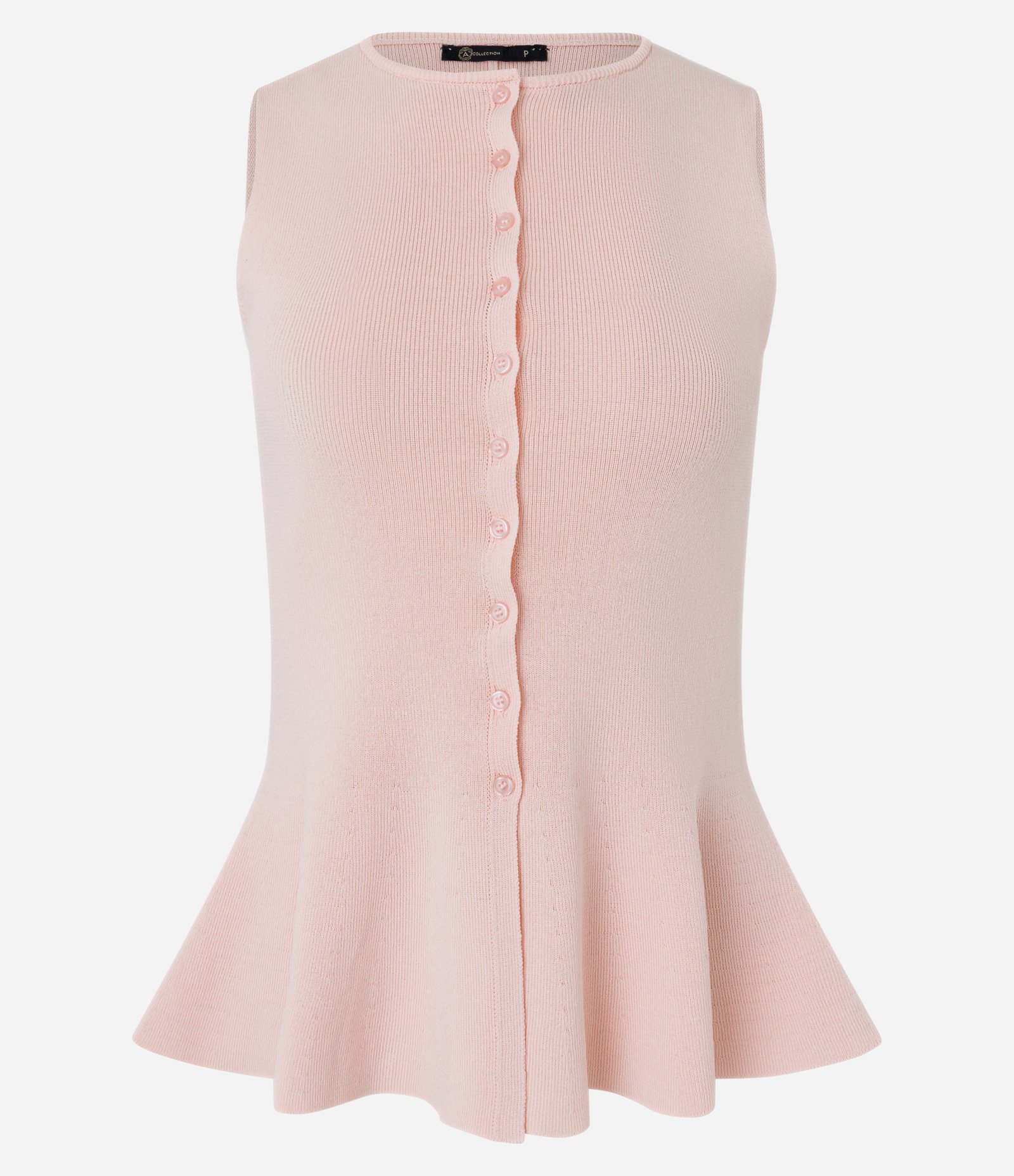 Blusa Peplum Regular em Tricô com Mini Botões Rosa 1