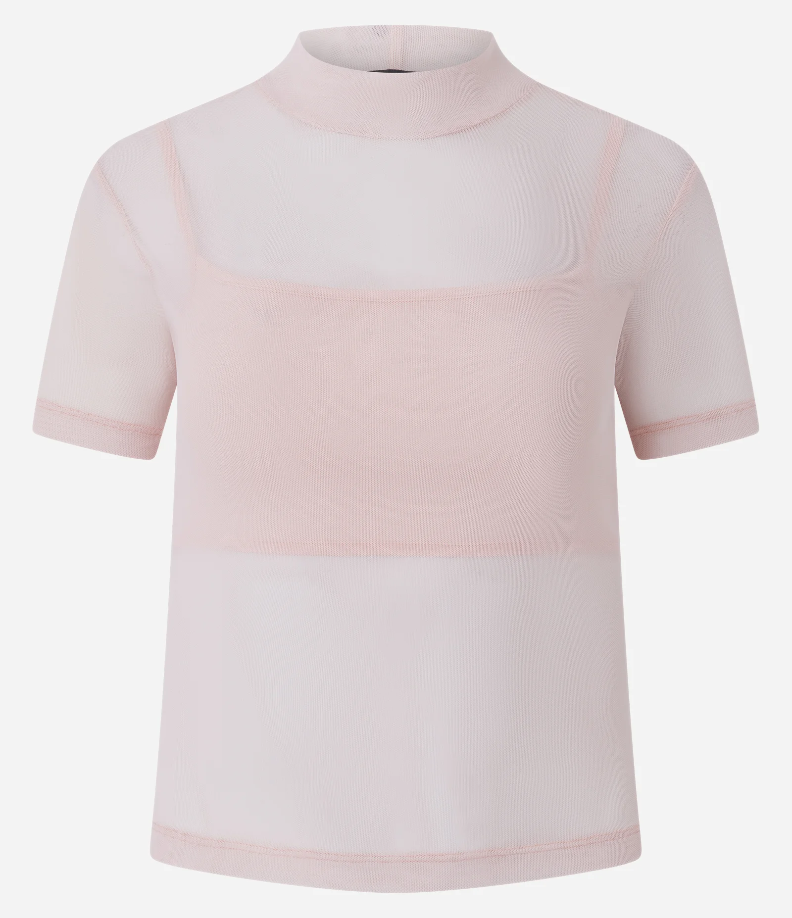 Blusa com Manga Curta e Gola Alta em Tule Rosa 1