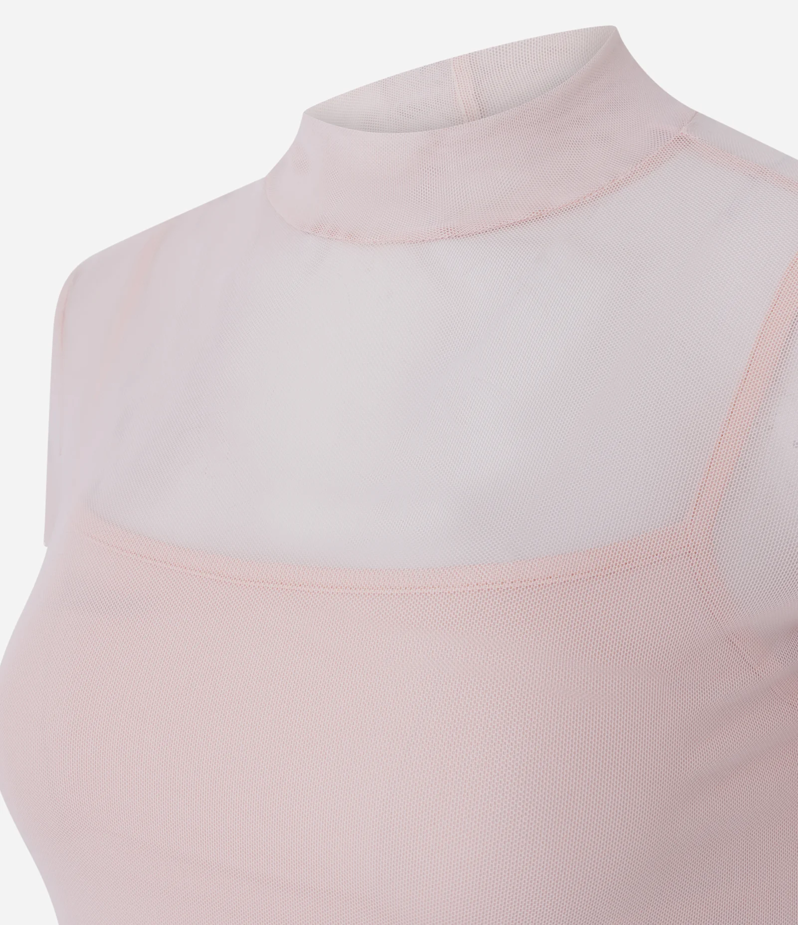 Blusa com Manga Curta e Gola Alta em Tule Rosa 2