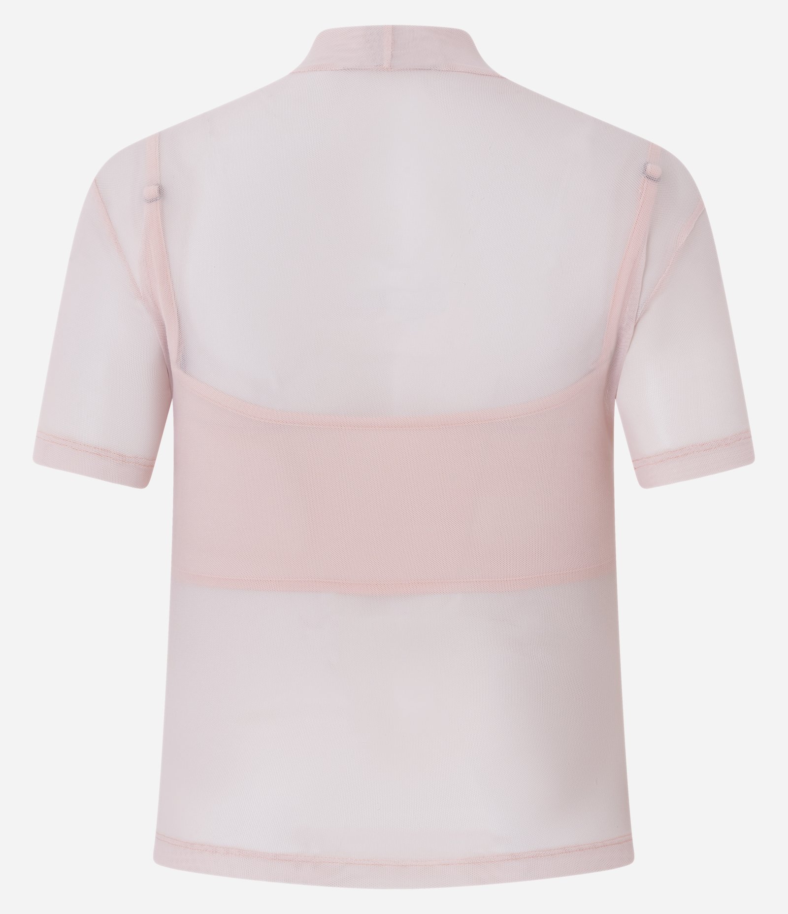Blusa com Manga Curta e Gola Alta em Tule Rosa 3