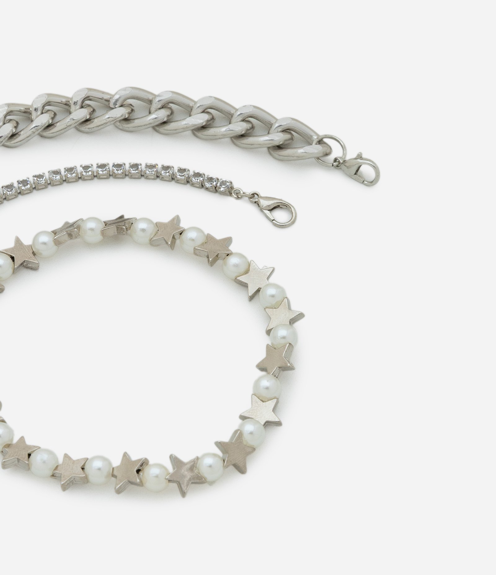 Kit 03 Pulseiras Metalizadas com Diferentes Texturas Prata 2