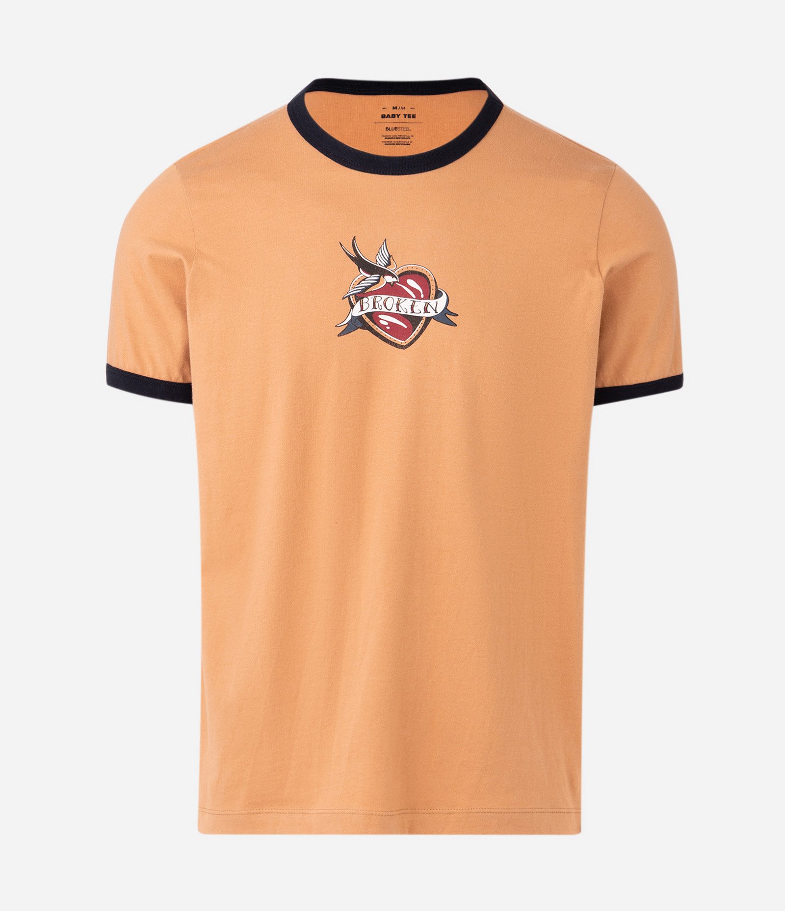 Camiseta Baby Tee Manga Curta em Algodão com Estampa Coração Quebrado Amarelo 5