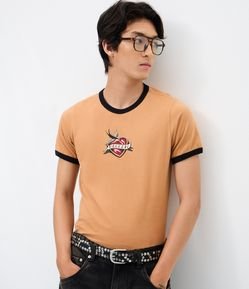 Camiseta Baby Tee Manga Curta em Algodão com Estampa Coração Quebrado