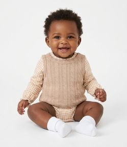 Body Infantil com Colete em Textura Tricô – Tam 0 a 18 Meses