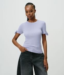 Blusa Regular em Tricô com Lacinho nas Mangas