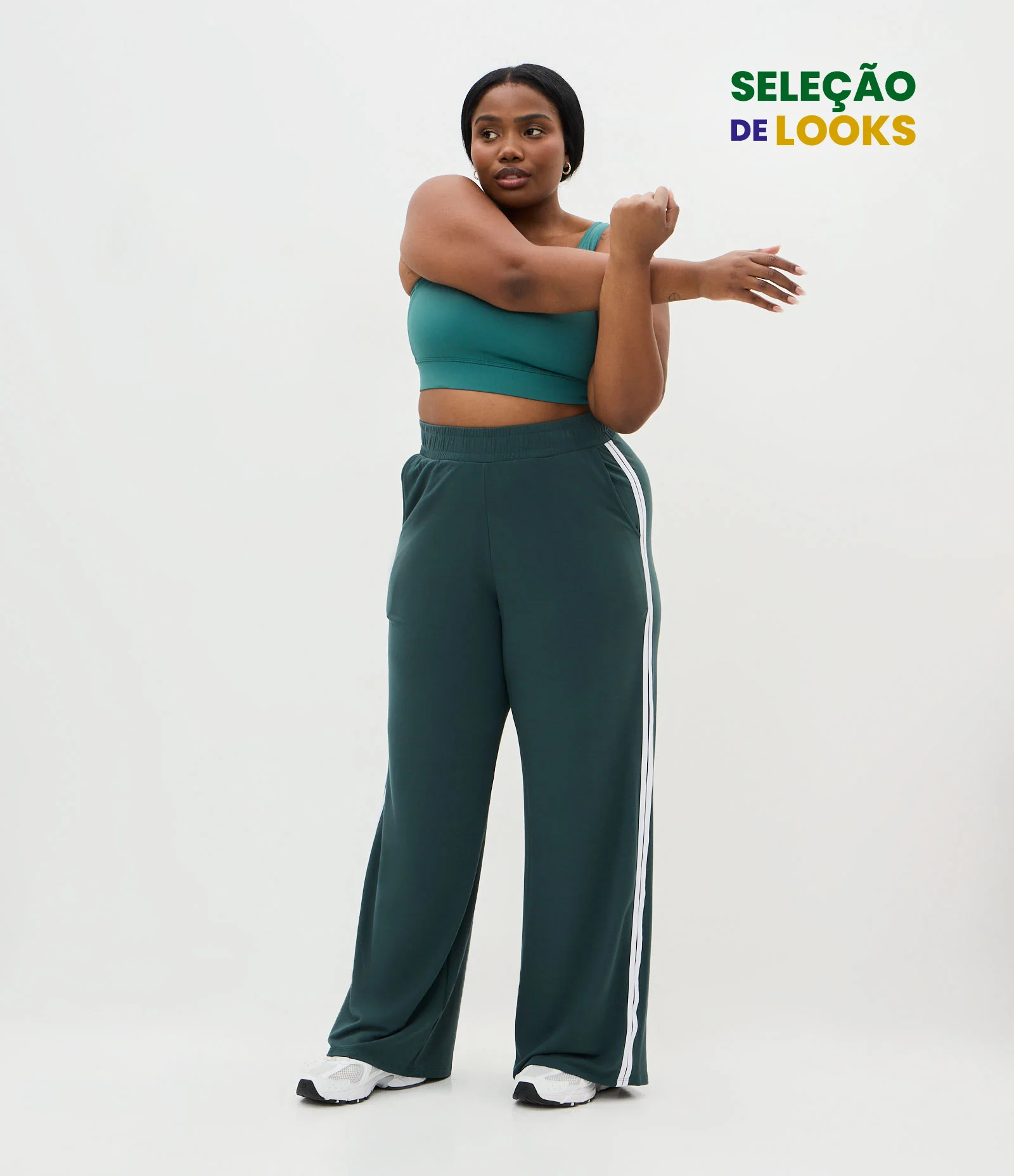 Calça Esportiva Wide Leg em Moletinho Curve & Plus Size Verde 1