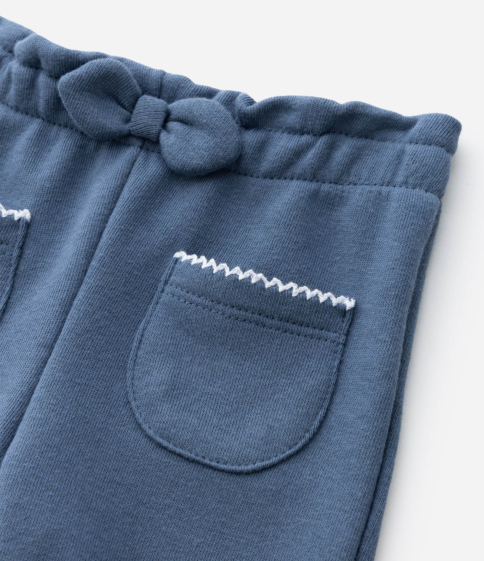 Calça Infantil em Moletom com Laço e Bolsos – Tam 0 a 18 Meses Azul 4