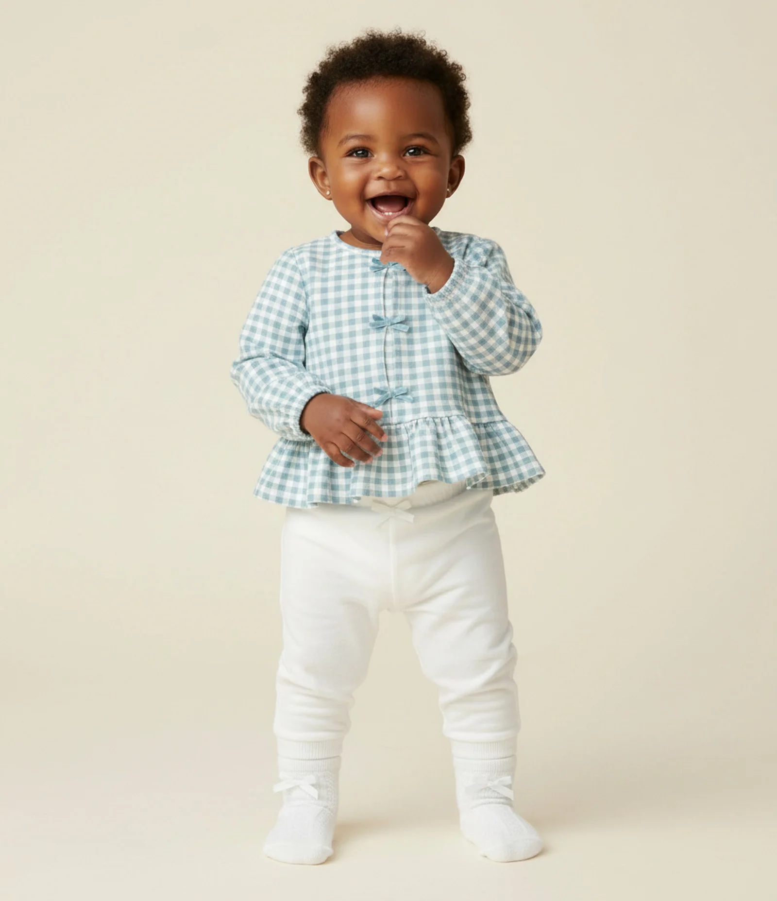 Camiseta Infantil Xadrez com Laços Aplicados – Tam 0 a 18 Meses Azul/Branco 1