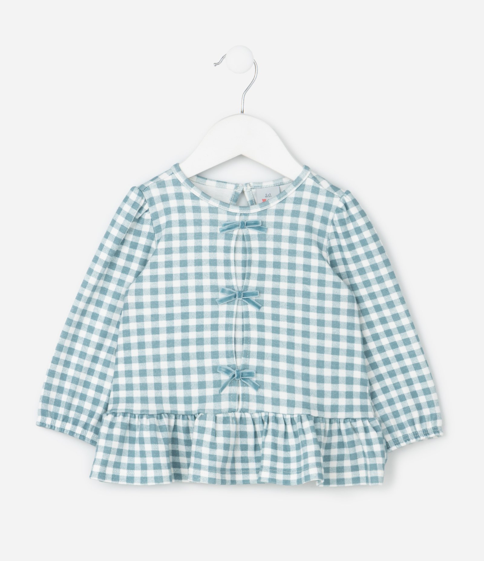Camiseta Infantil Xadrez com Laços Aplicados – Tam 0 a 18 Meses Azul/Branco 2