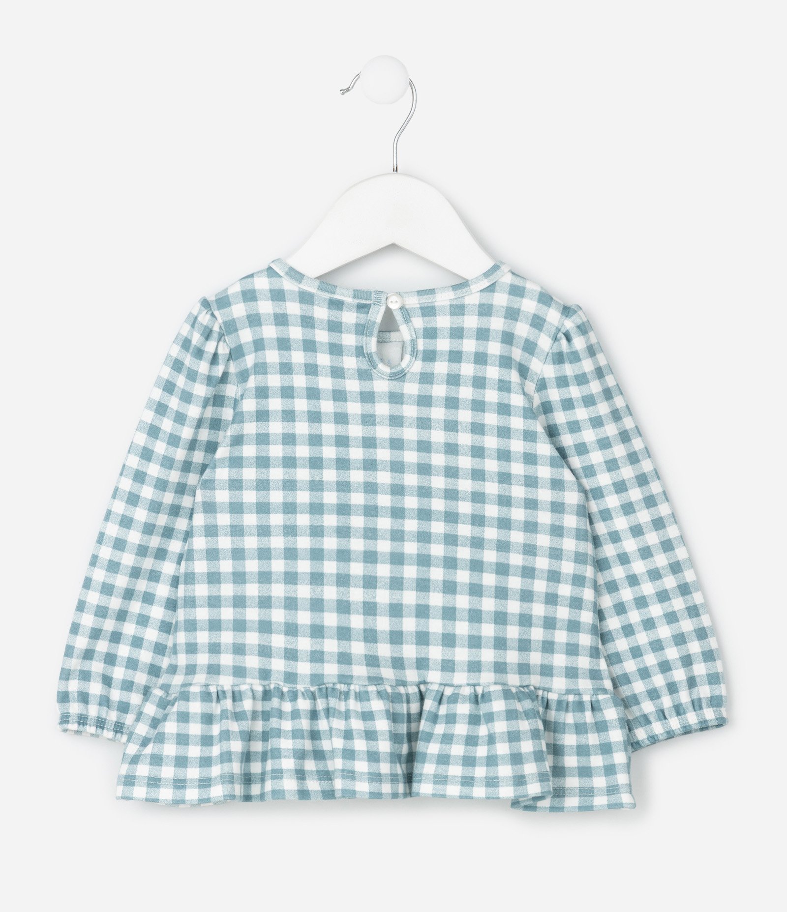 Camiseta Infantil Xadrez com Laços Aplicados – Tam 0 a 18 Meses Azul/Branco 3
