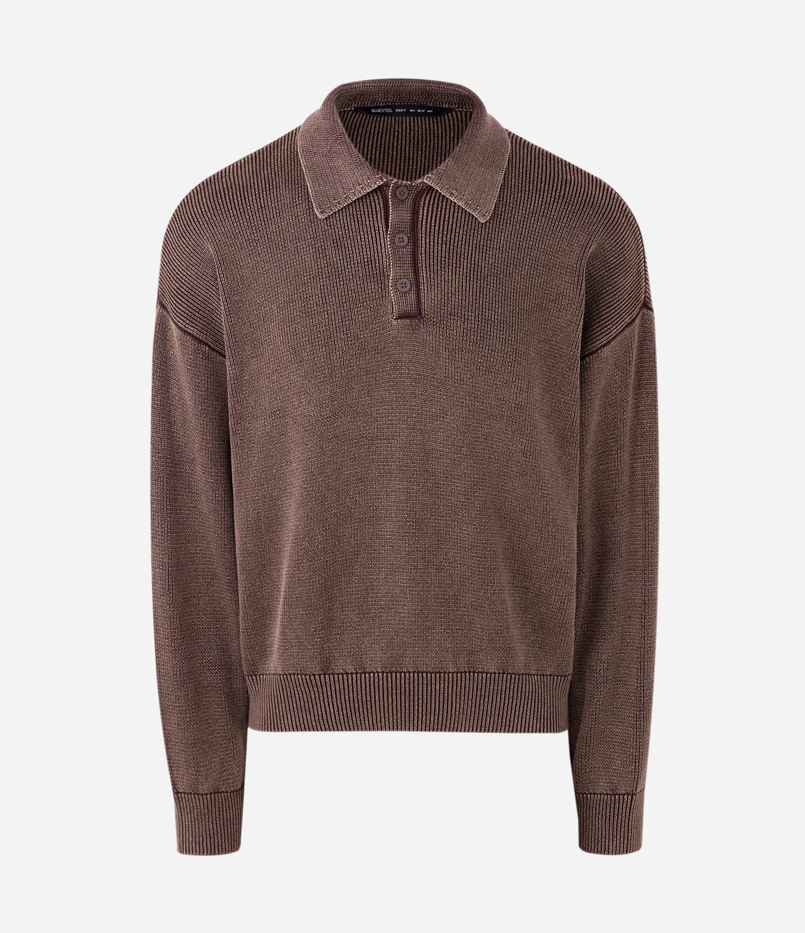 Suéter Tricô Leve Marmorizado com Gola Polo Marrom 6