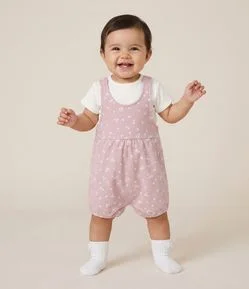 Conjunto Infantil Jardineira e Camiseta Floral Liberty – Tam 0 a 18 Meses
