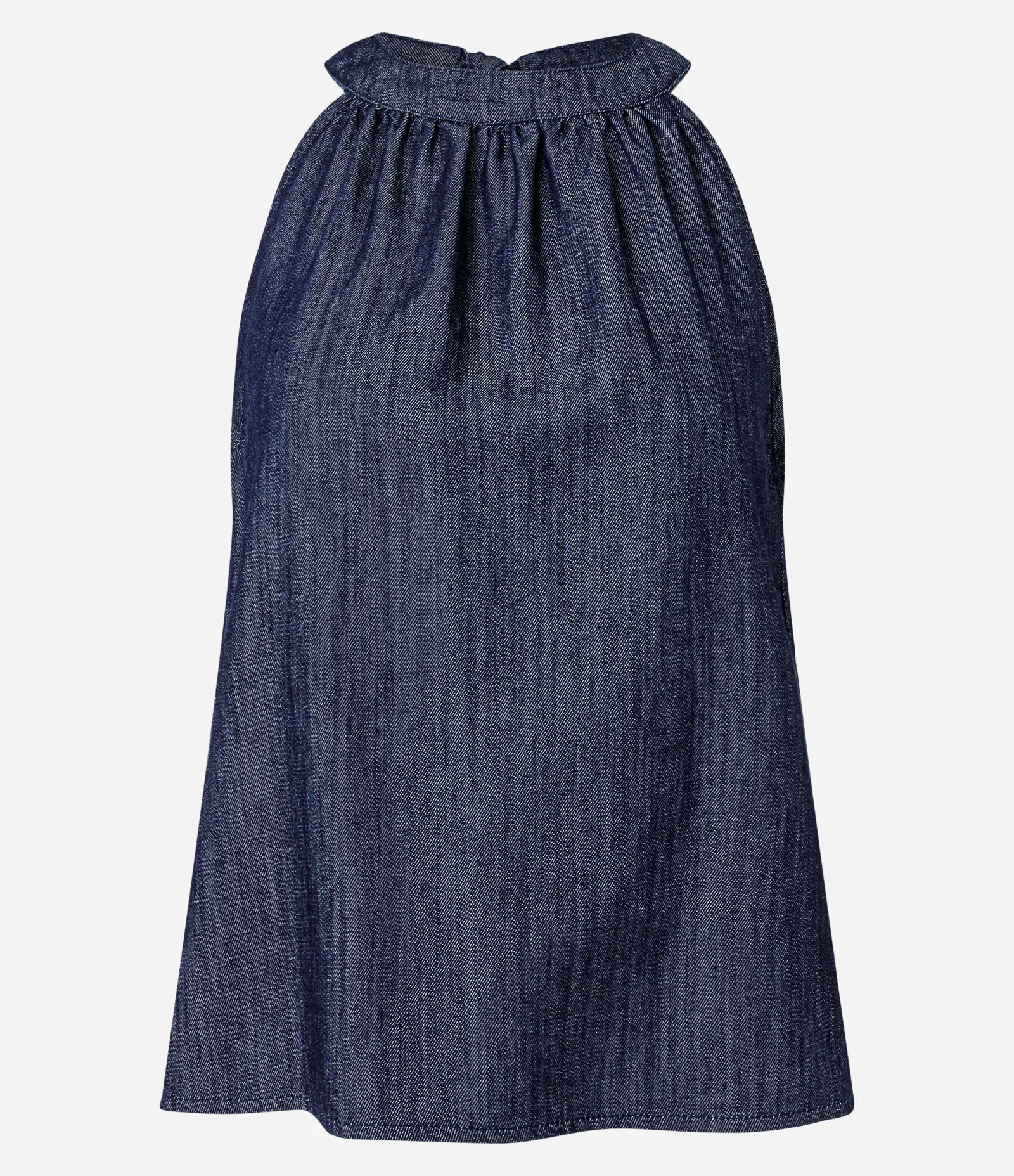 Regata Halter em Jeans com Amarração na Nuca Azul Escuro 5