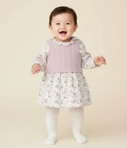 Vestido Infantil Floral com Colete - Tam 0 a 18 Meses