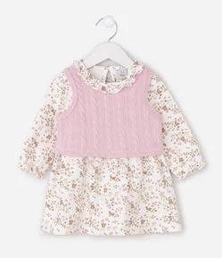 Vestido Infantil Floral com Colete - Tam 0 a 18 Meses