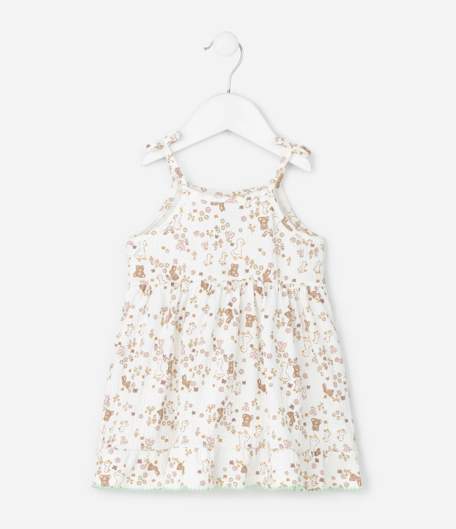 Vestido Infantil com Estampa Floral e Urso – Tam 0 a 18 Meses Off White 2