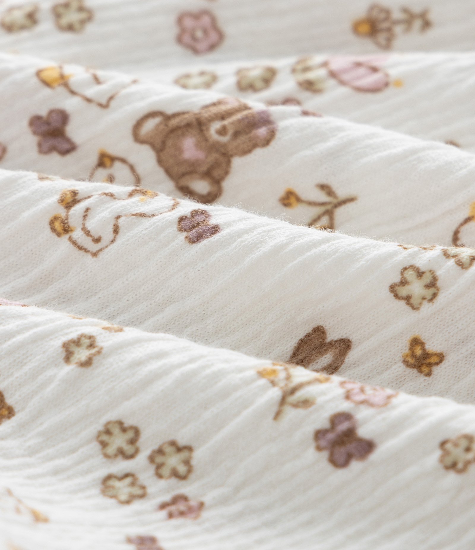 Vestido Infantil com Estampa Floral e Urso – Tam 0 a 18 Meses Off White 3