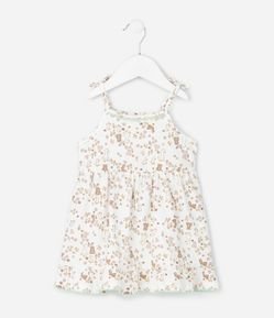 Vestido Infantil com Estampa Floral e Urso – Tam 0 a 18 Meses