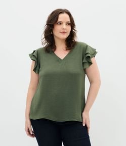 Blusa em Crepe com Babado Duplo no Ombro Curve & Plus Size