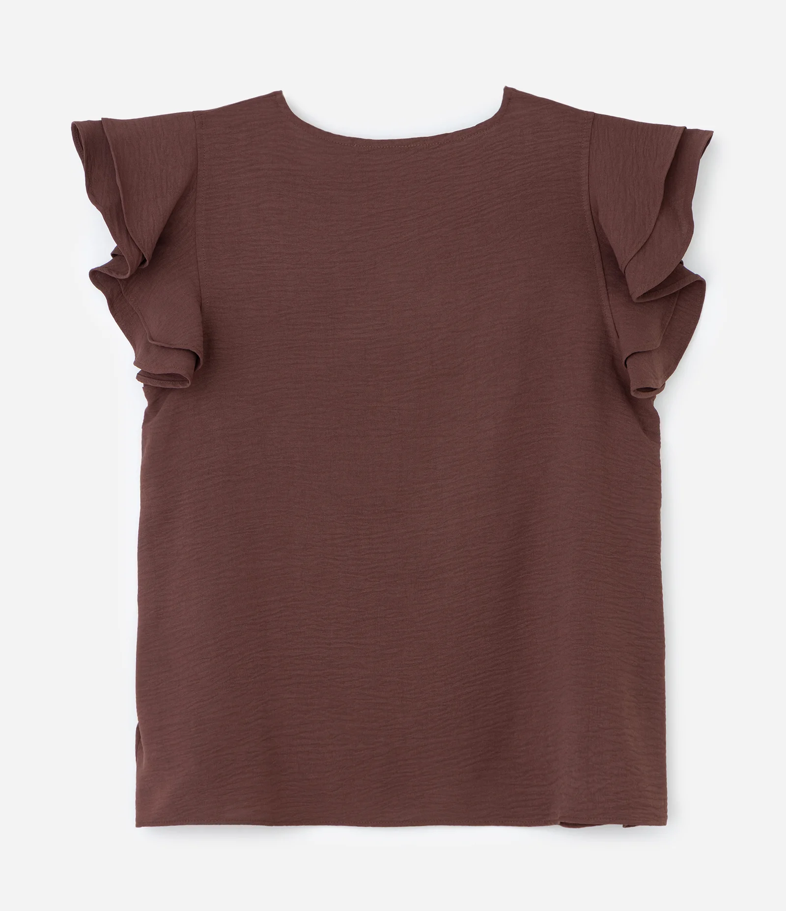 Blusa em Crepe com Babado Duplo no Ombro Curve & Plus Size Marrom 2