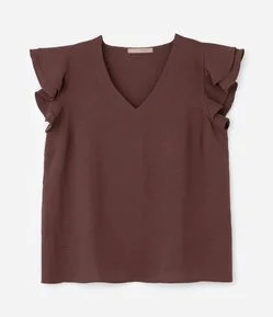 Blusa em Crepe com Babado Duplo no Ombro Curve & Plus Size