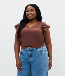 Blusa em Crepe com Babado Duplo no Ombro Curve & Plus Size