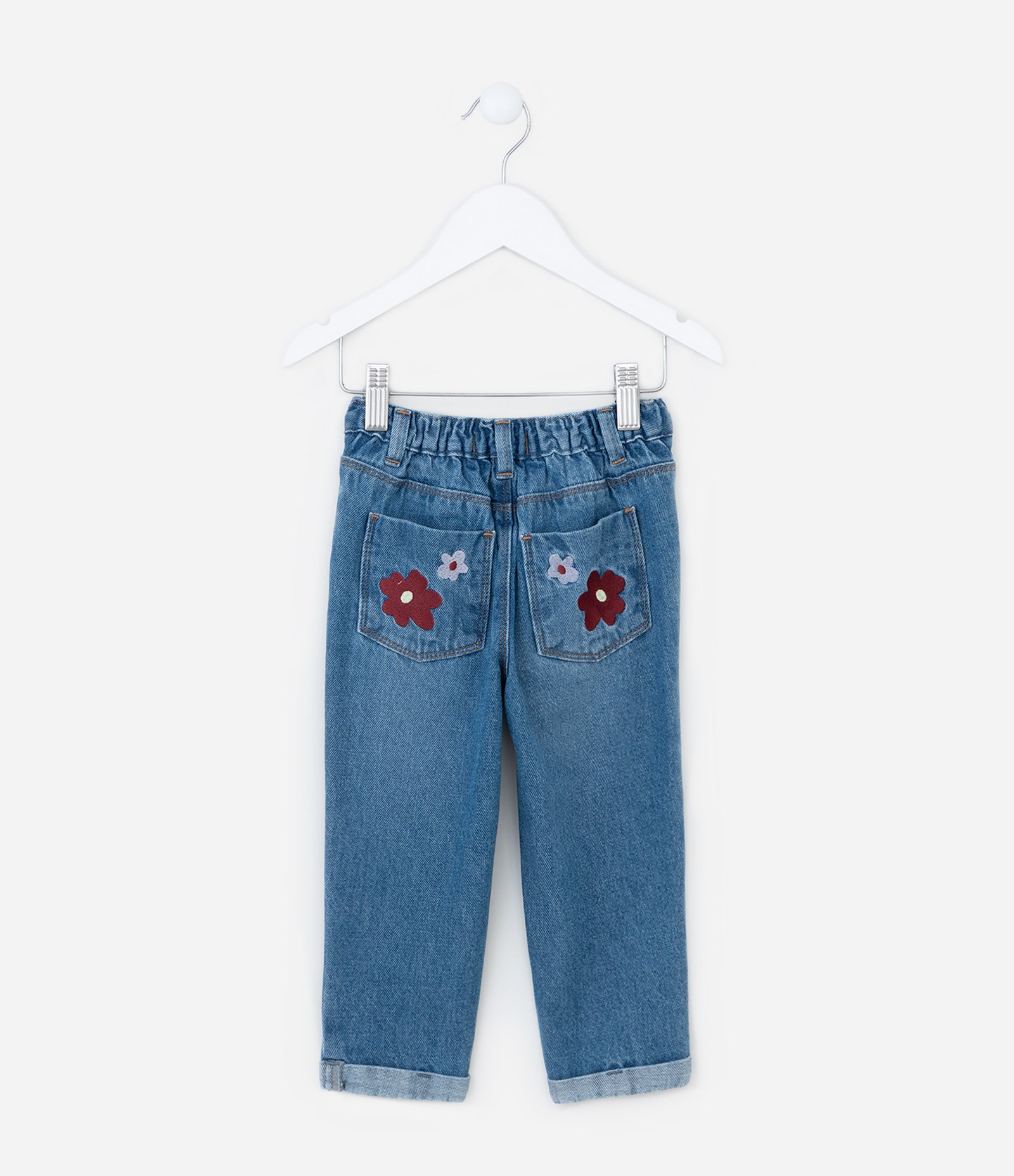 Calça Mom Infantil com Bordadinho de Flor - Tam 1 a 6 Anos Azul 1