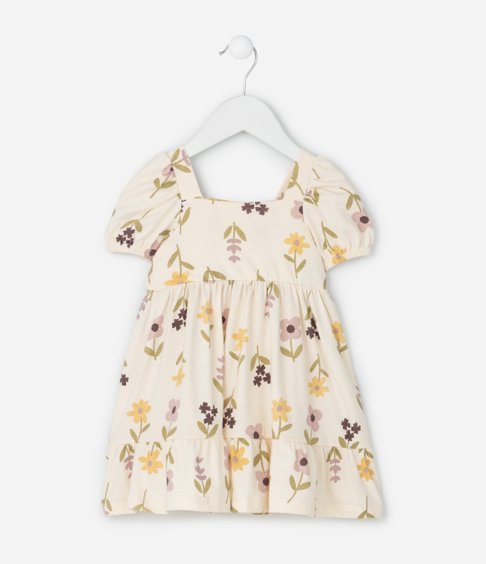 Vestido Infantil com Estampa Floral – Tam 0 a 18 Meses Bege Claro 1