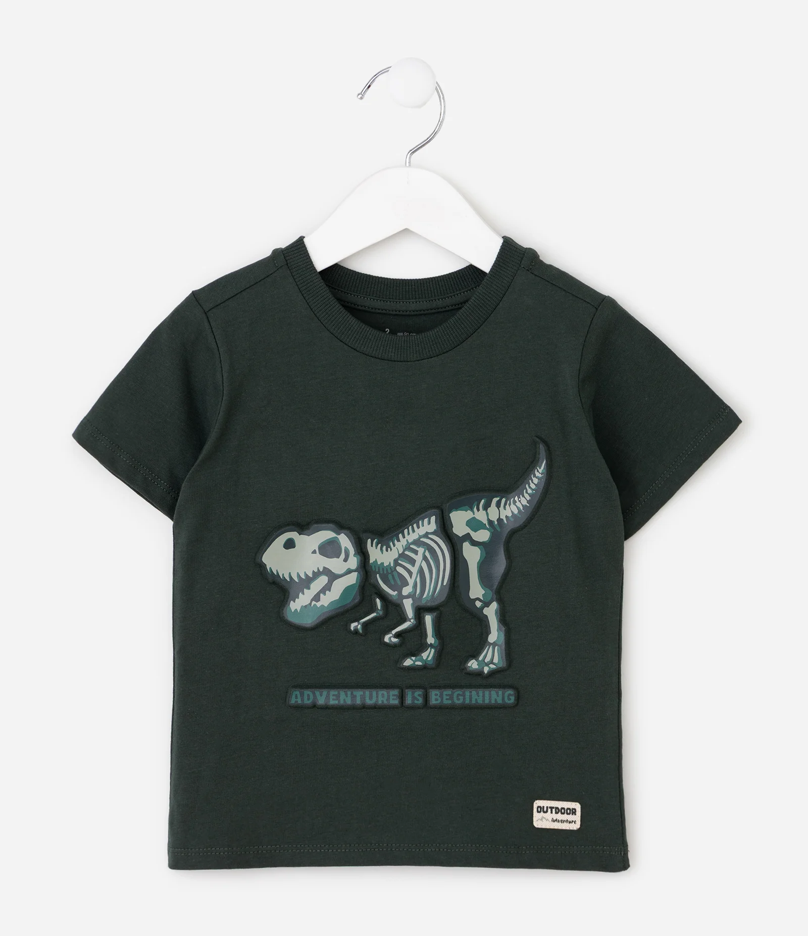 Camiseta Comfort Infantil com Estampa Dinossauro em Relevo – Tam 1 a 6 Anos Verde Militar 2