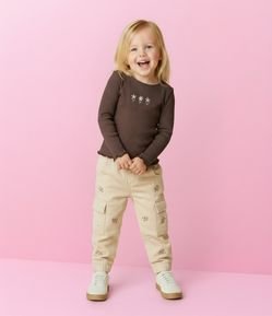 Calça Infantil em Sarja com Bordados Florais – Tam 1 a 6 Anos