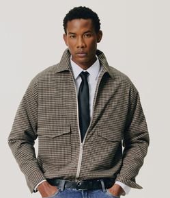 Jaqueta Regular Puffer em Xadrez Tweed