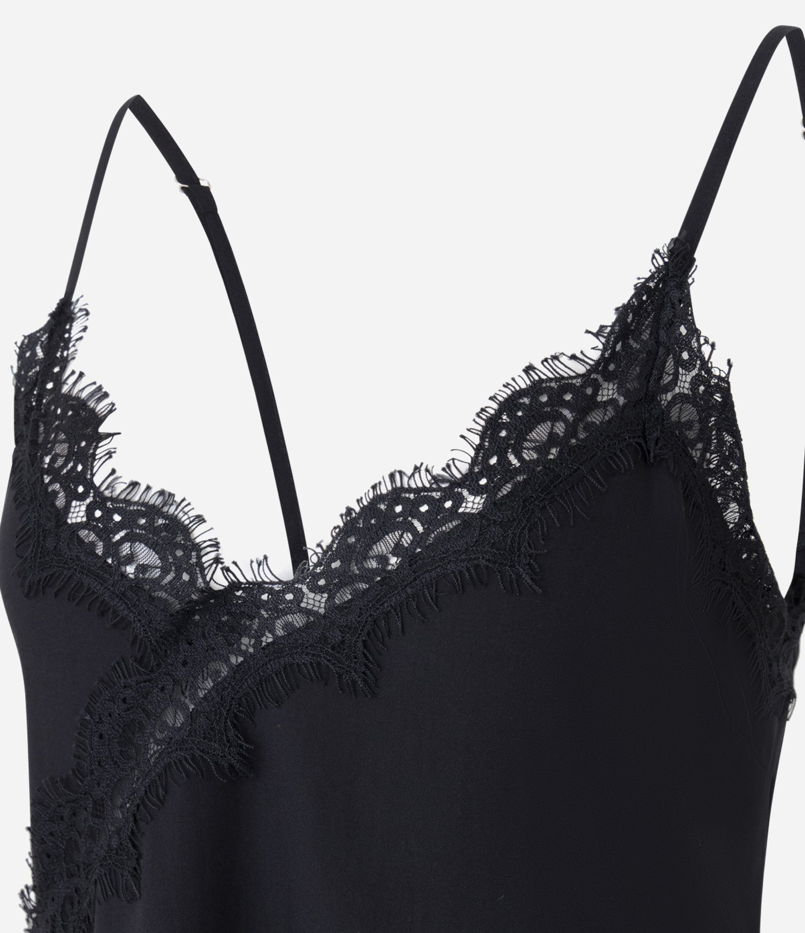 Blusa Sem Manga em Viscose com Renda e Barra Assimétrica Preto 2