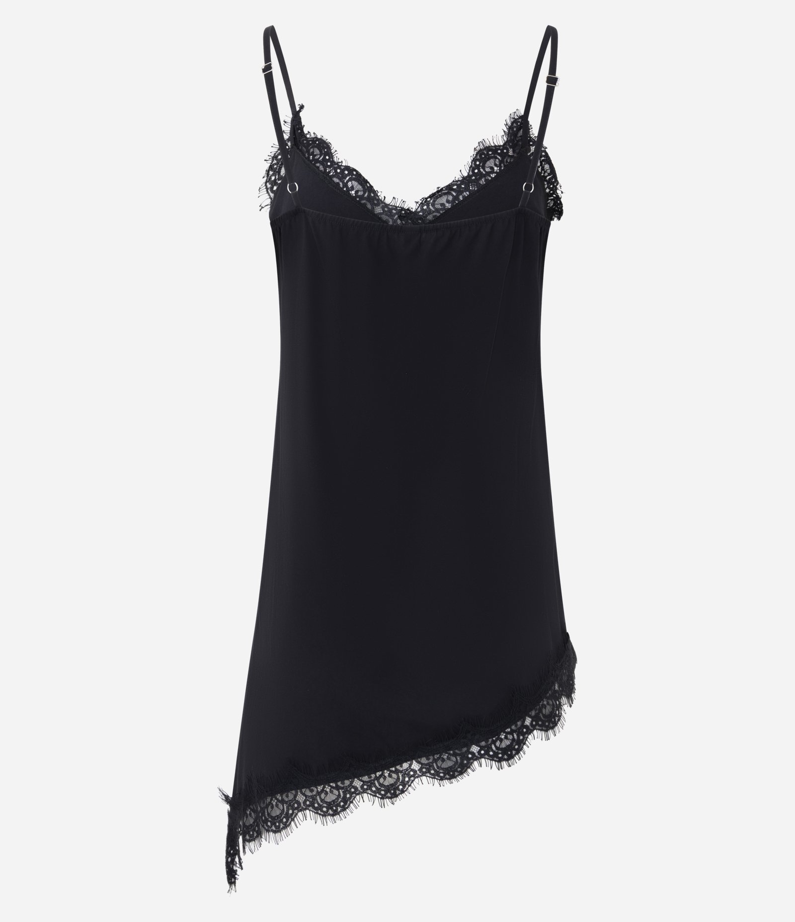 Blusa Sem Manga em Viscose com Renda e Barra Assimétrica Preto 4