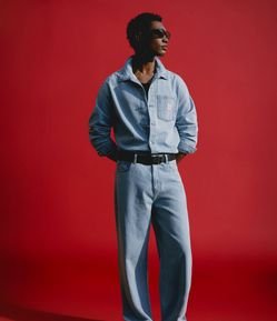 Calça Jeans Baggy Relaxed com Textura