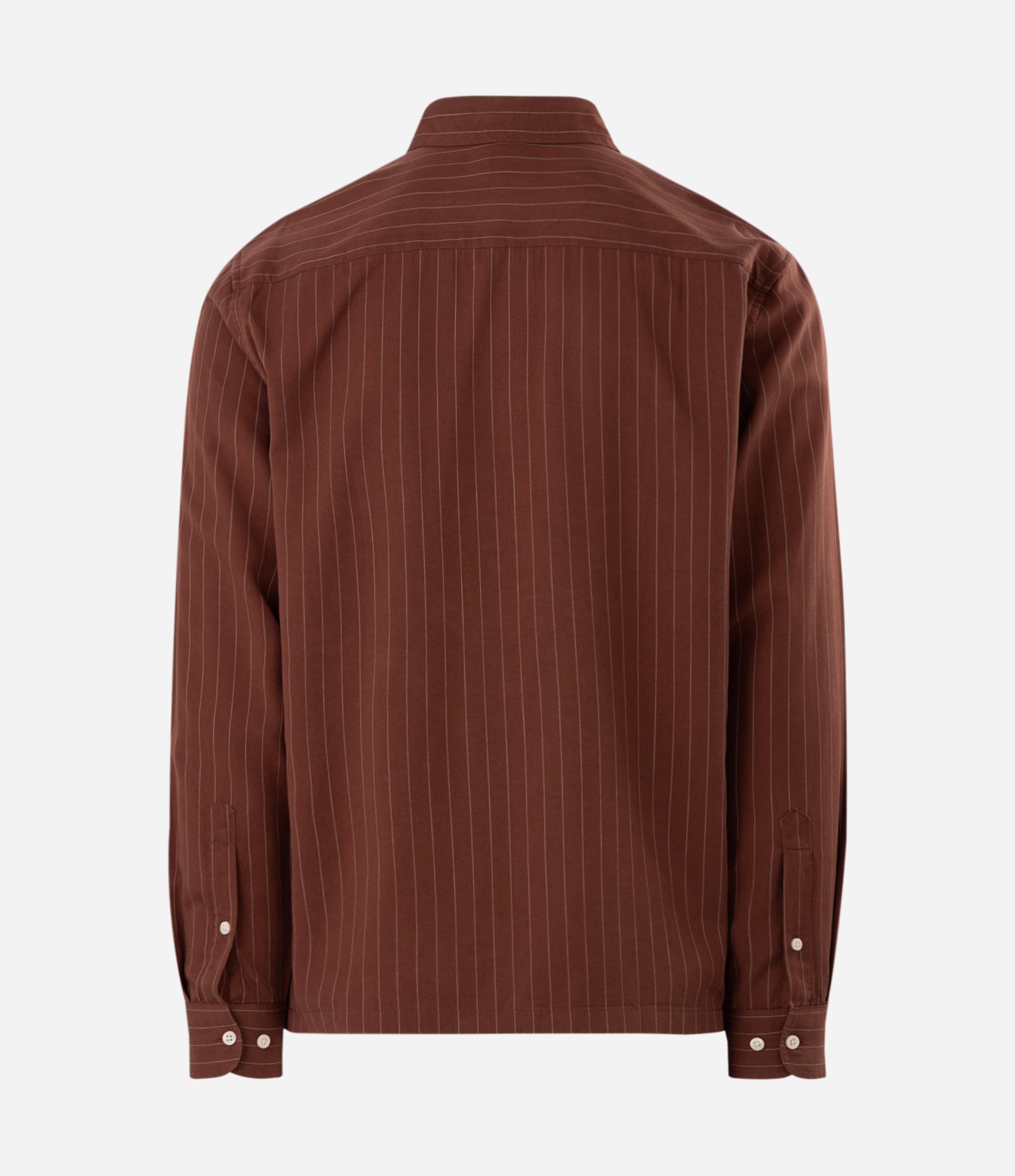 Camisa em Liocel com Risca de Giz e Manga Longa Marrom 8