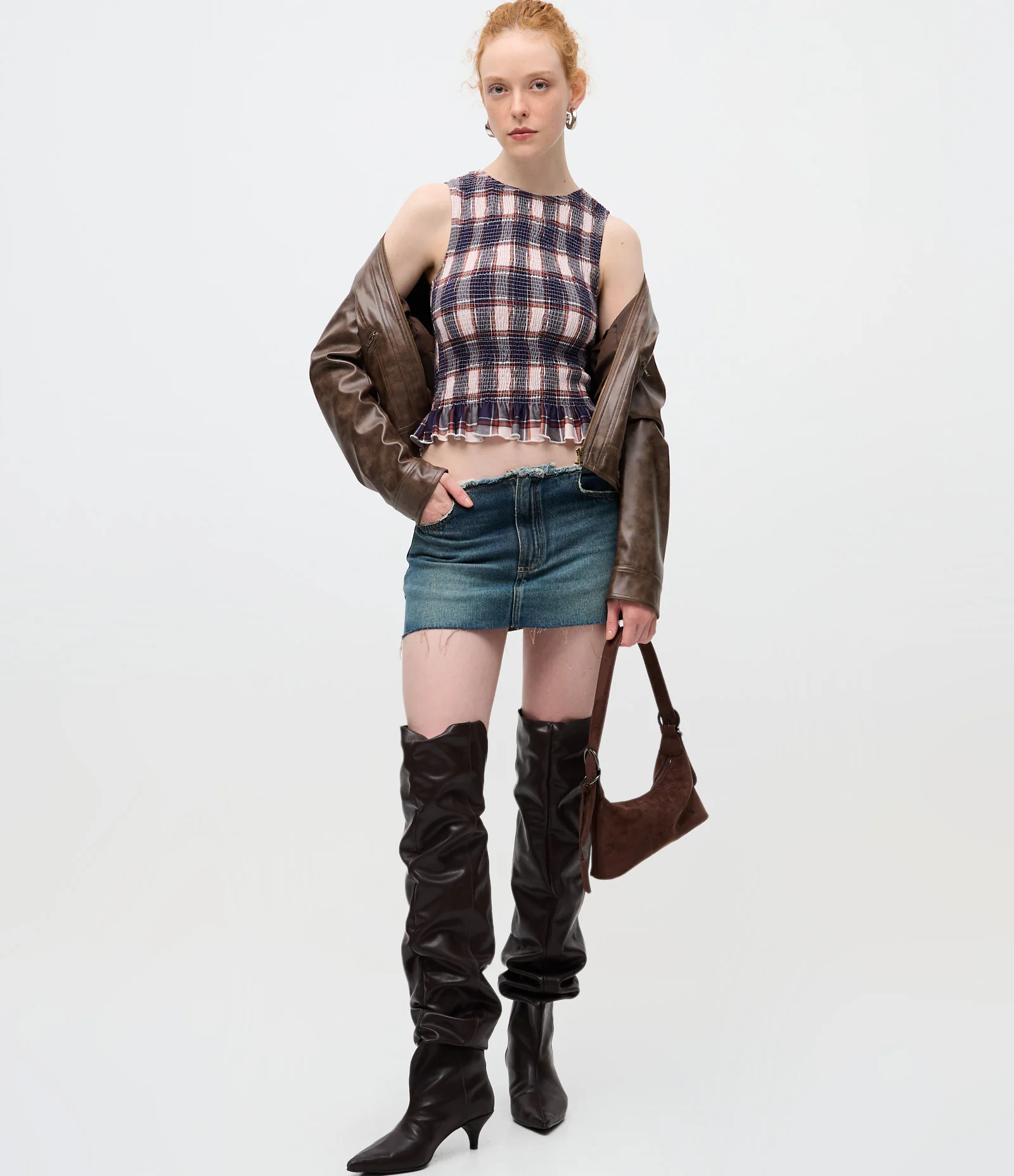 Blusa Sem Manga em Twill Xadrez com Babado na Barra Azul 2