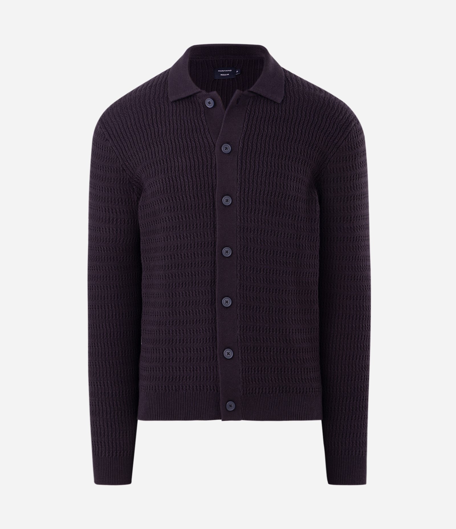 Cardigan Regular Cables em Tricô com Gola Polo Azul 1