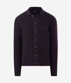 Cardigan Regular Cables em Tricô com Gola Polo