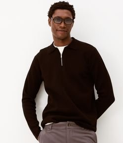 Suéter em Viscose com Gola Polo e Zíper