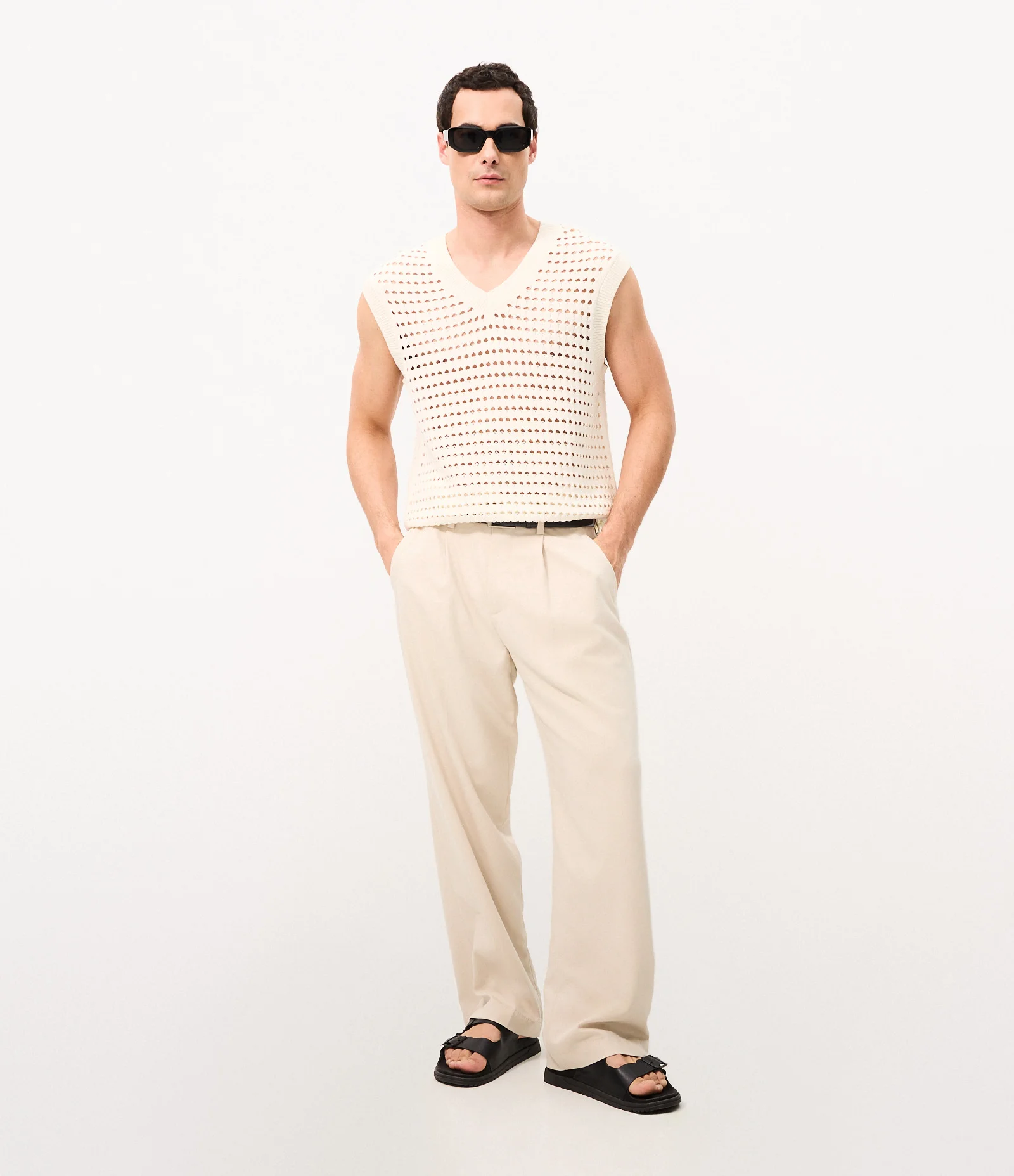 Colete Tricô Openwork Gola V Off White 2