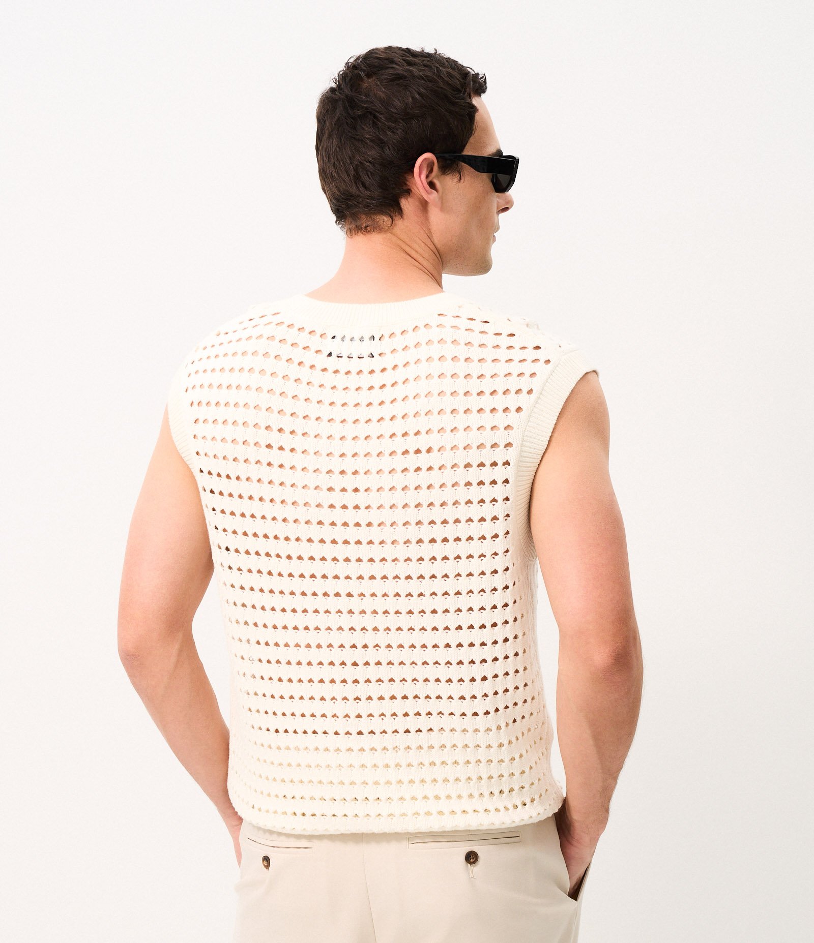 Colete Tricô Openwork Gola V Off White 3