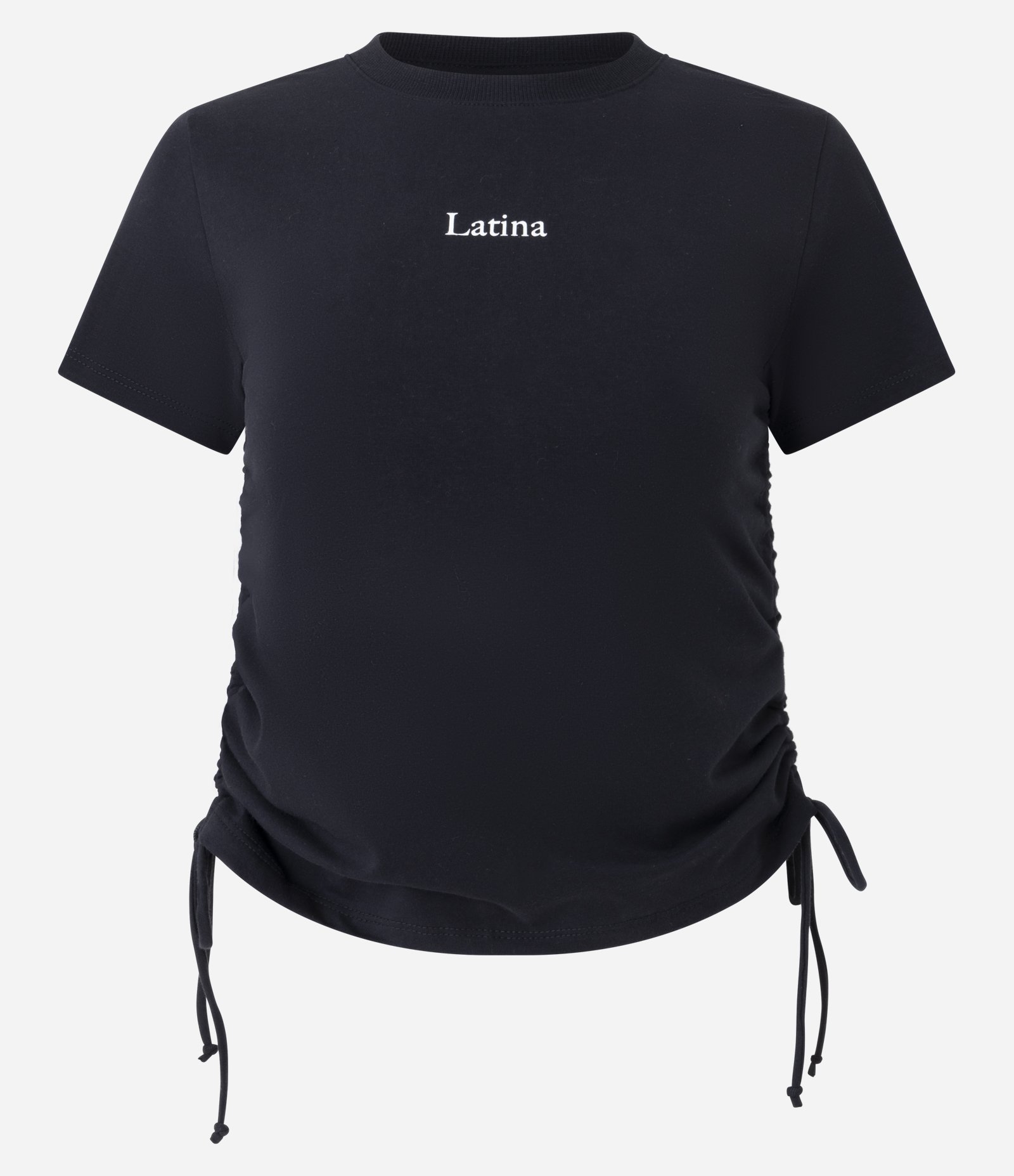 Blusa Cropped com Lettering Latina e Amarração Lateral na Barra Preto 4